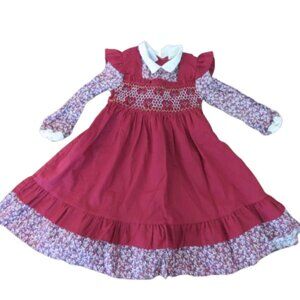 VINTAGE POLLY FLINDERS Smocked Floral Cottagecore Prairie Girl's Dress Church